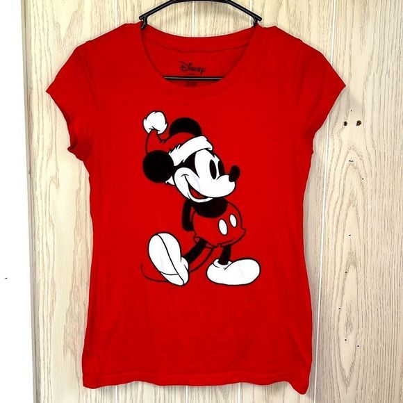 Disney Red Christmas Mickey shirt. Short sleeve size M-7-9 juniors. - Picture 1 of 6